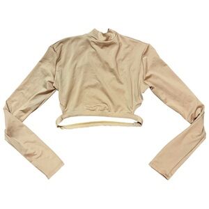Natalie Dancewear Tan Fitted long Sleeve Crop Top Cross Strap Back Medium